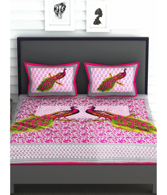 URBAN MAGIC - Pink Cotton Double Bedsheet with 2 Pillow Covers - Pink