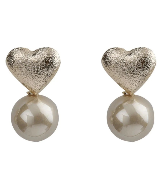 SILVER SHINE  Lovely Gold Simple Polished Heart Design With Pearl Stud Earring For Girls And Women - Golden