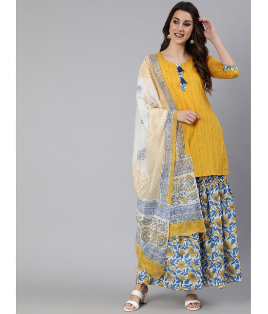 Antaran Cotton Printed Kurti With Palazzo Womens Stitched Salwar Suit - Yellow ( Pack of 3 ) - None