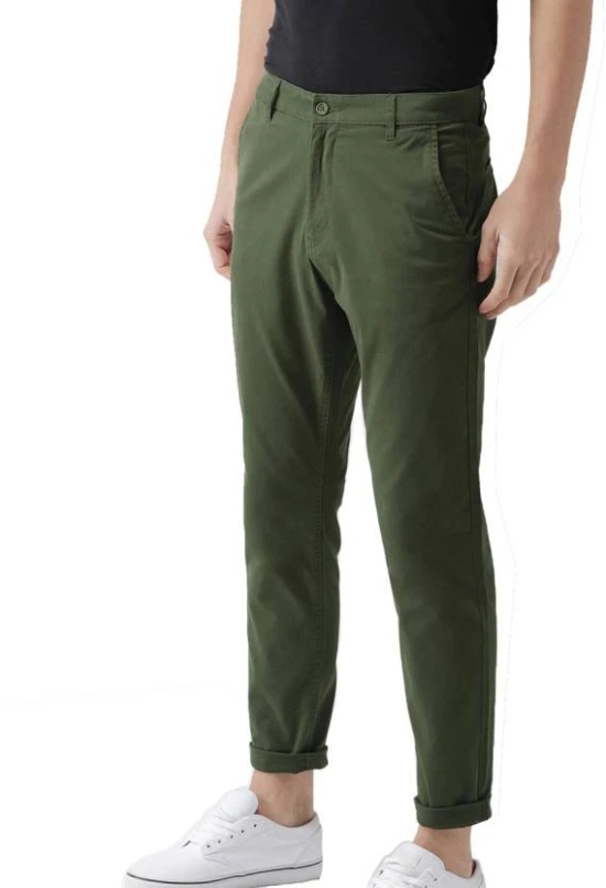 Men Regular Fit Green Cotton Blend Trousers