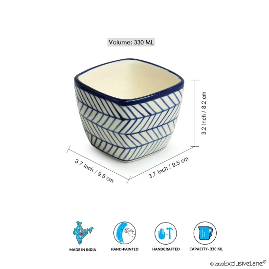 Indigo Chevron Duo Handpainted Ceramic Cuboidal Table Planter Pots (3.7 Inch, Set of 2)of 2)