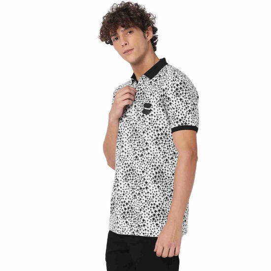 White & Black Houndstooth Print Polo