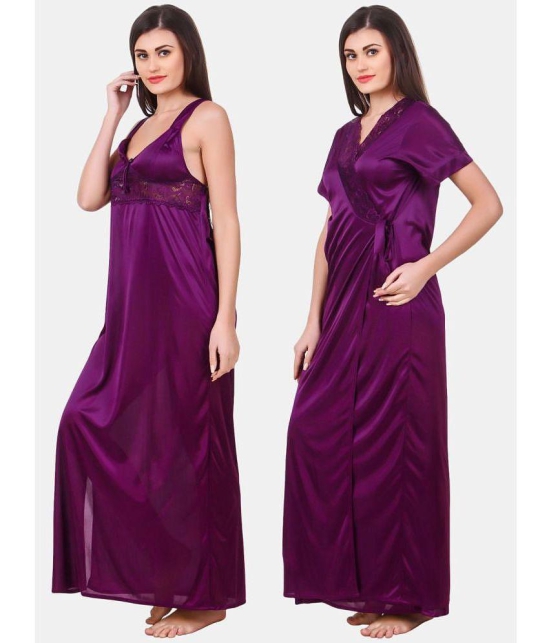 Fasense Purple Satin Womens Nightwear Nighty & Night Gowns ( Pack of 2 ) - None