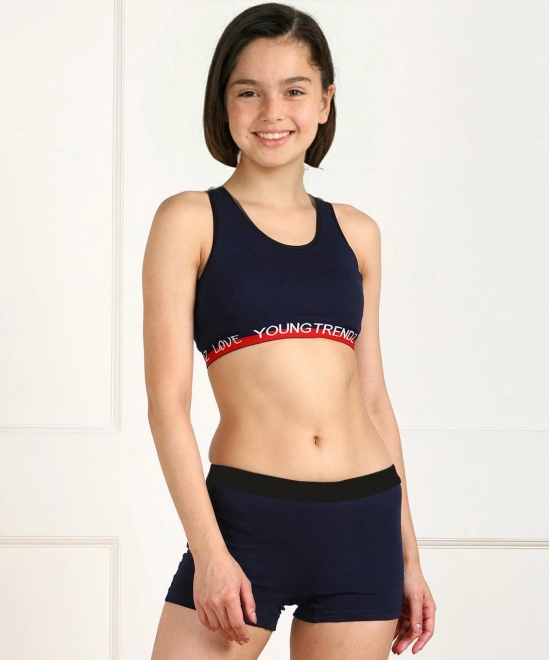 Young Trendz Girls Non Padded Love Elastic Sports Bra-14-15YEARS / NAVY