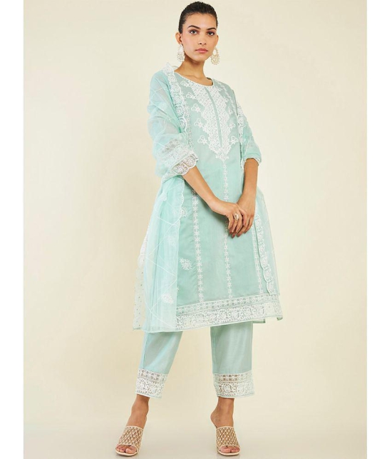 MEHZEEL FAB Organza Embroidered Kurti With Pants Womens Stitched Salwar Suit - Light Blue ( Pack of 1 ) - None