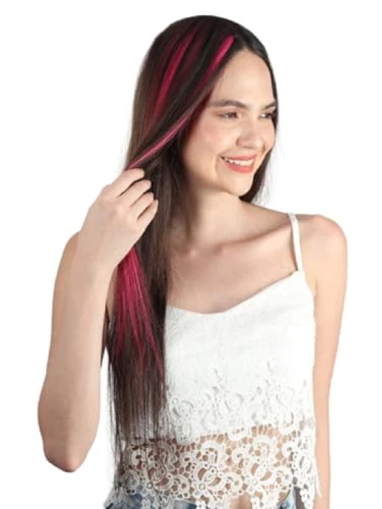 RefynHair Pink Clip-In Hair Extensions | Vibrant Color Streaks/Streax for Fashionable Looks! | Size 18 Inches | Pack of 1(Single Piece)