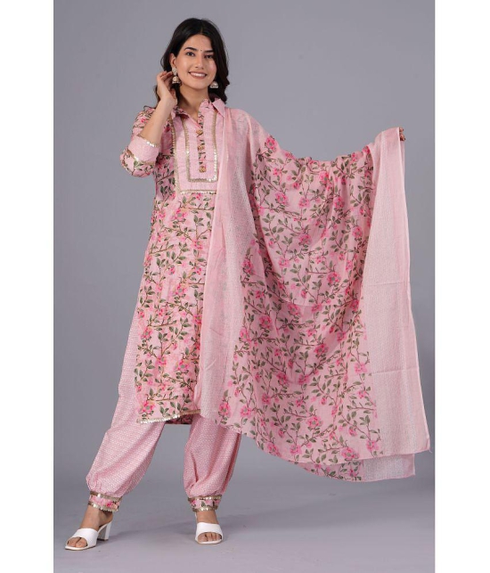 Doriya - Pink Straight Cotton Blend Women's Stitched Salwar Suit ( Pack of 1 ) - None