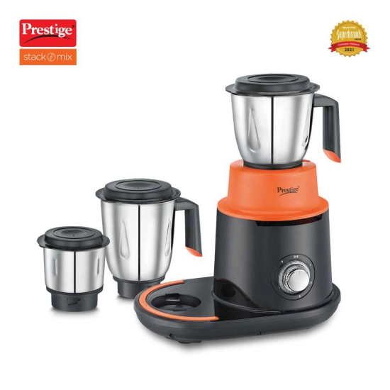 Prestige Stack-O-Mix 750 W Mixer Grinder, 3 Jars (1500 ml, 1000 ml, 400 ml) (Orange, Black)