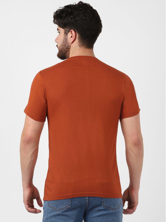 UrbanMark Men 100% Cotton Regular Fit Round Half Sleeves Text Print T Shirt -Rust - None