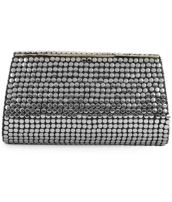 Anekaant Silver Metal Box Clutch - Silver