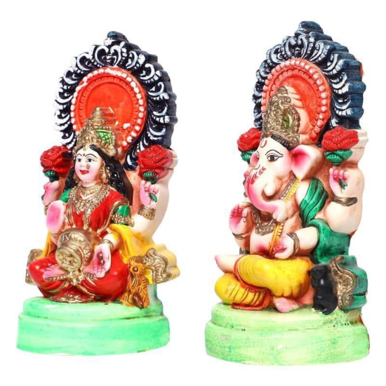 KSI Clay Laxmi Ganesha Idols/Statue for Puja/Mandir/Home Temple/Spirituality/Positivity/Worship/Vastu/Home d?cor