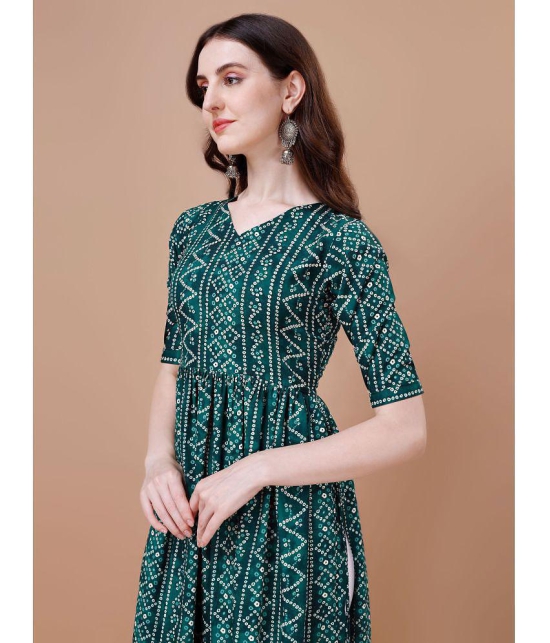 Glomee Rayon Printed Nayra Womens Kurti - Green ( Pack of 1 ) - None