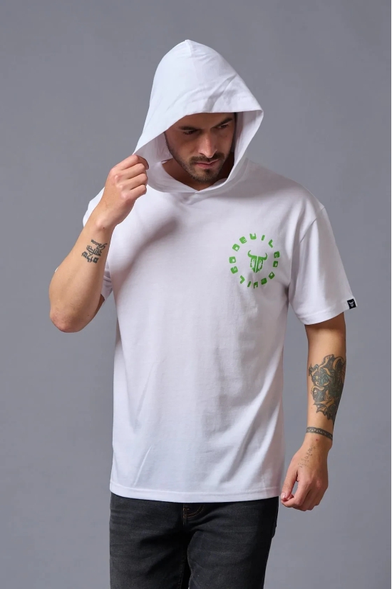 Devil (in Green) Printed White Hooded Oversized T-Shirt for Men 5XL