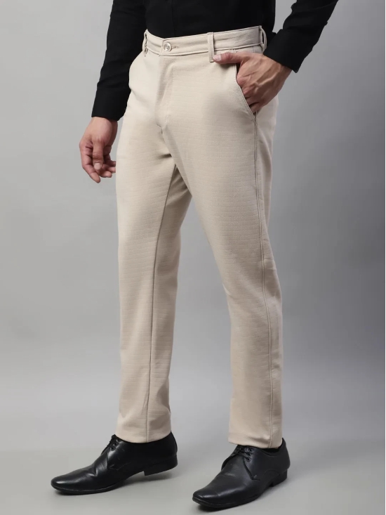 Indian Needle Men's Cream Tapered Fit Formal Trousers-34 / Cream