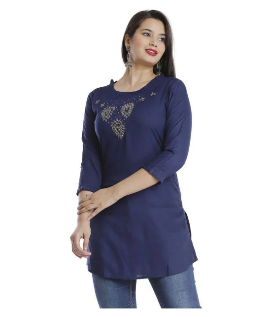 HIGHLIGHT FASHION EXPORT - Navy Viscose Womens Straight Kurti ( Pack of 1 ) - M