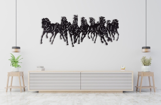 7 HORSE RUNNING METAL WALL ART-30X76 CM / White