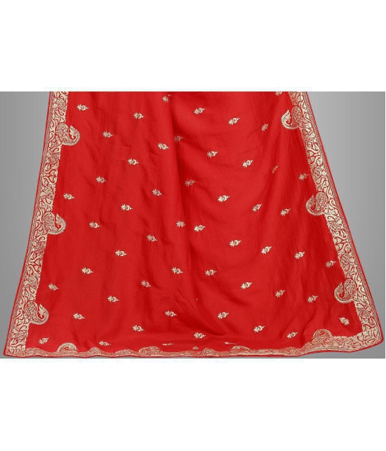 Om Shantam Sarees - Red Silk Blend Saree With Blouse Piece ( Pack of 1 ) - Red