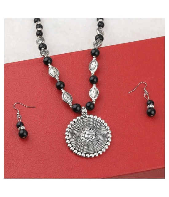 SILVERSHINE Adjustable Silver Plated With Black Pearl Ganeshji  Pendant mala set for Women girl - Silver