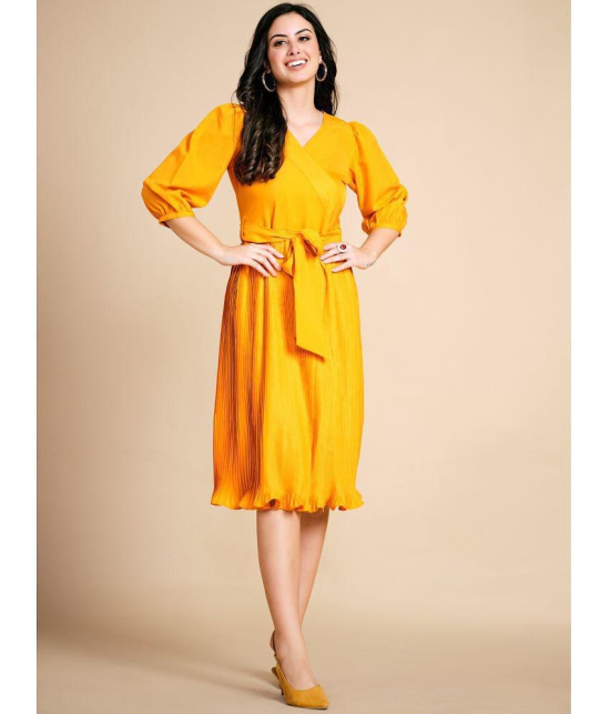 Glomee - Yellow Polyester Womens Fit & Flare Dress ( Pack of 1 ) - None