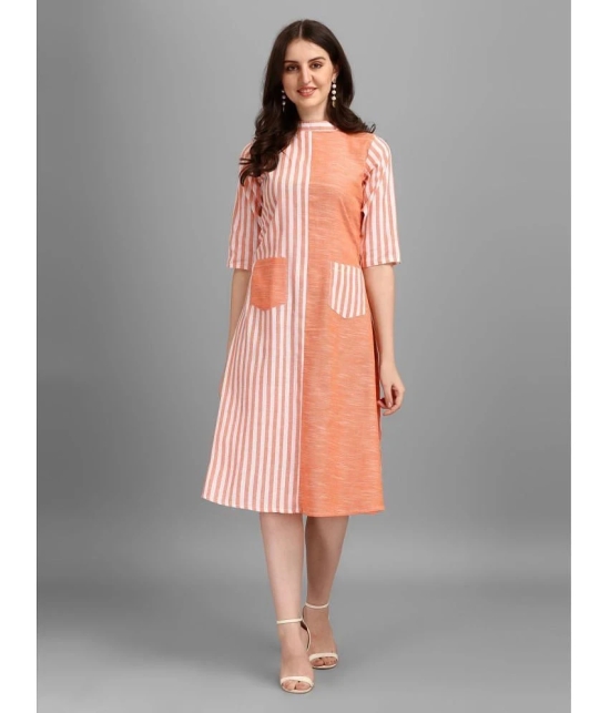 gufrina Cotton Blend Striped Midi Womens Fit & Flare Dress - Orange ( Pack of 1 ) - None