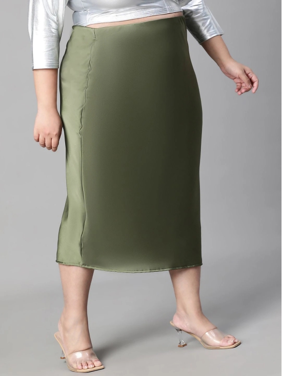 Oxolloxo Plus Size Satin Pencil Midi Skirts