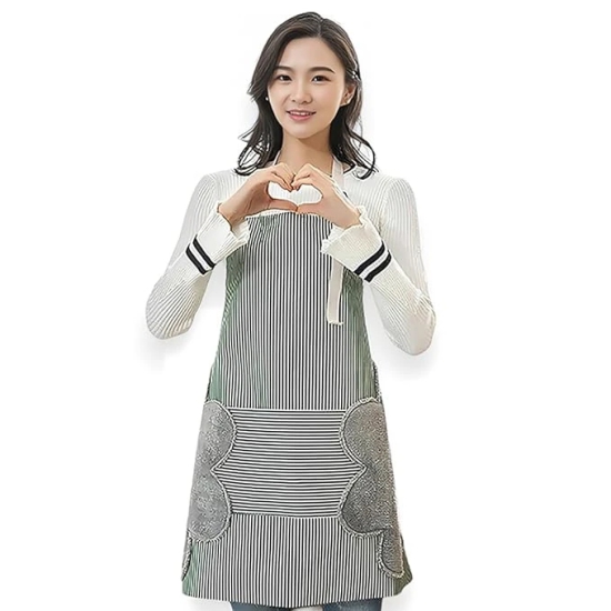 Waterproof Unisex Strips Kitchen Apron with Center Pocket and Both Side Stitched Towel, Adjustable Neck Belt with Plastic Buckle Pack of 1