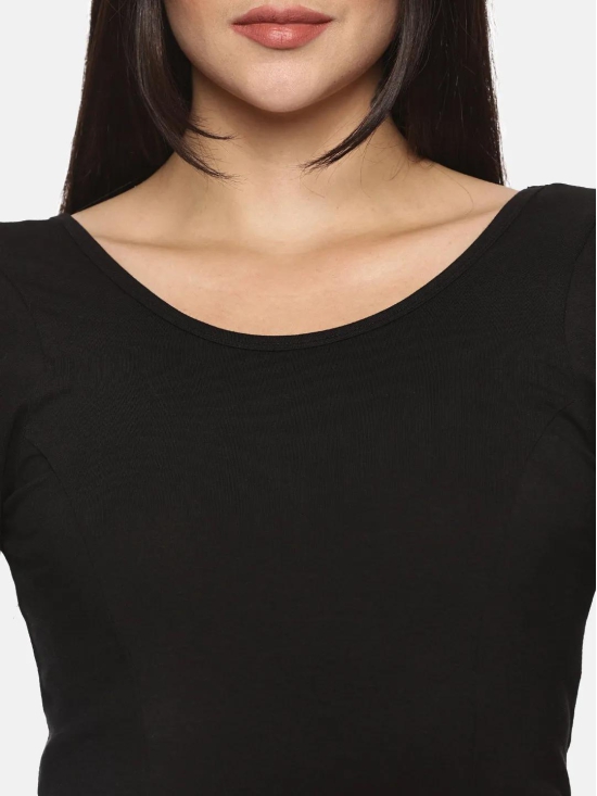 Women Back Printed Stretchable Blouse U012-Black / 2-XLarge