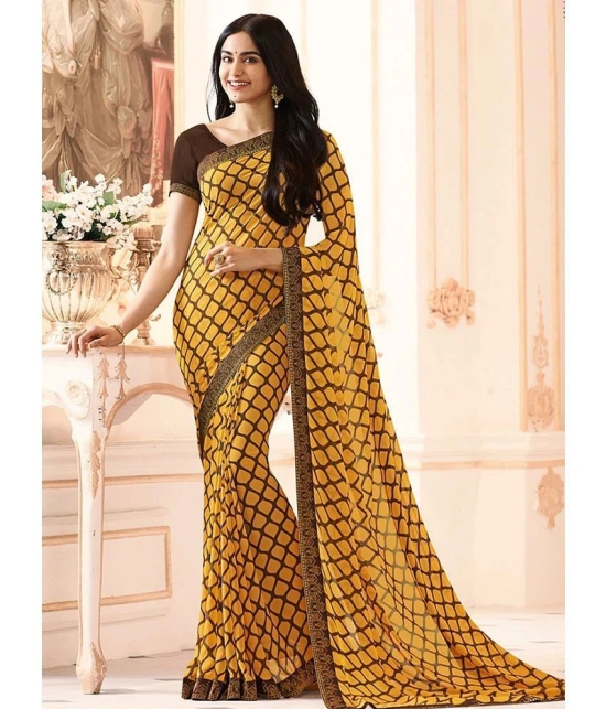 Gazal Fashions Georgette Printed Saree With Blouse Piece - Yellow ( Pack of 1 ) - Yellow