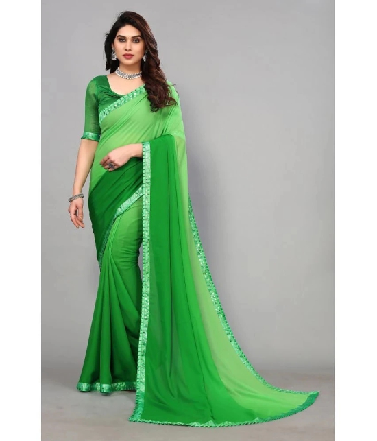 ANAND SAREES Georgette Dyed Saree With Blouse Piece - Green ( Pack of 1 ) - Green