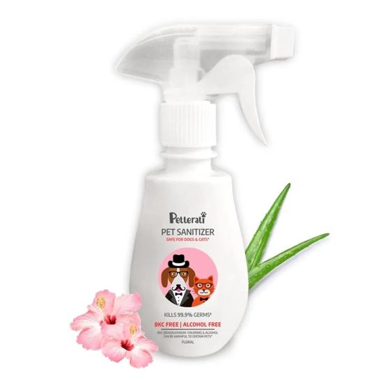 Petterati Floral Pet Sanitizer (250ml) BKC & Alcohol Free | Kills 99.9% Germs | with The Goodness of Aloe Vera & Vitamin E