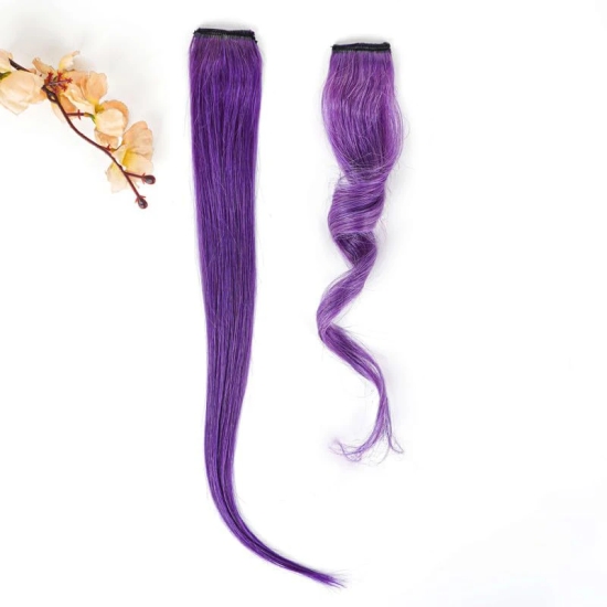 RefynHair - 100% Natural Human Hair Extensions Wigs | Purple Color Streax | 20 Inches | Pack of 4 | Streaks Highlighter For Women And Girls | Rainbow Color Hair Extensions for Festival Party