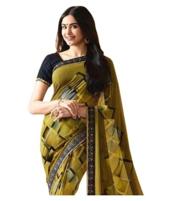 Gazal Fashions - Green Georgette Saree With Blouse Piece (Pack of 1)