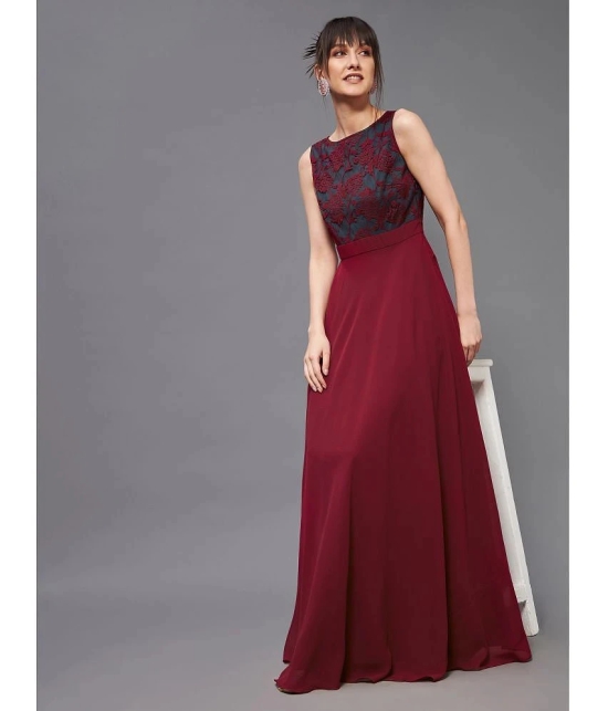 Miss Chase Georgette Self Design Full Length Womens Gown - Maroon ( Pack of 1 ) - None