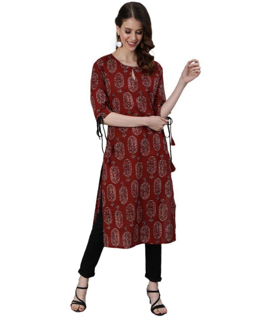 Antaran Cotton Printed Straight Women''s Kurti - Maroon ( Pack of 1 ) - None