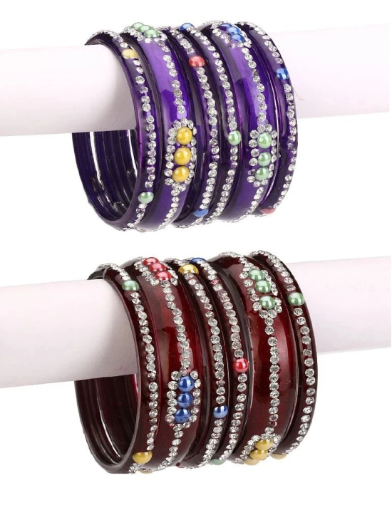 AFAST  Combo Party & Festivle Designer Ornamented With Colorful Beads And Figures Fancy Matching Glass Bangles & Kada Set Of Six Each With Safety Box - None