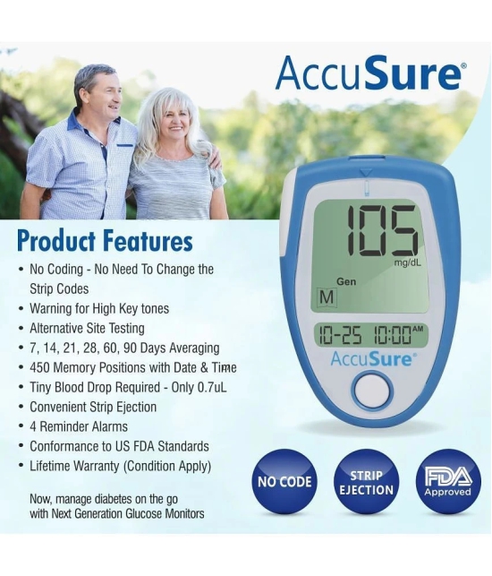 AccuSure Instant Digital Blood Glucometer Kit with 25 Strips,10 Lancet,1 Lancing device