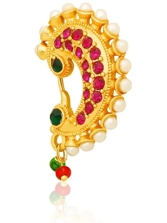 Traditional Maharashtrian Style Gold Plated Nath Nose Ring For Women And Girls - Multi Color