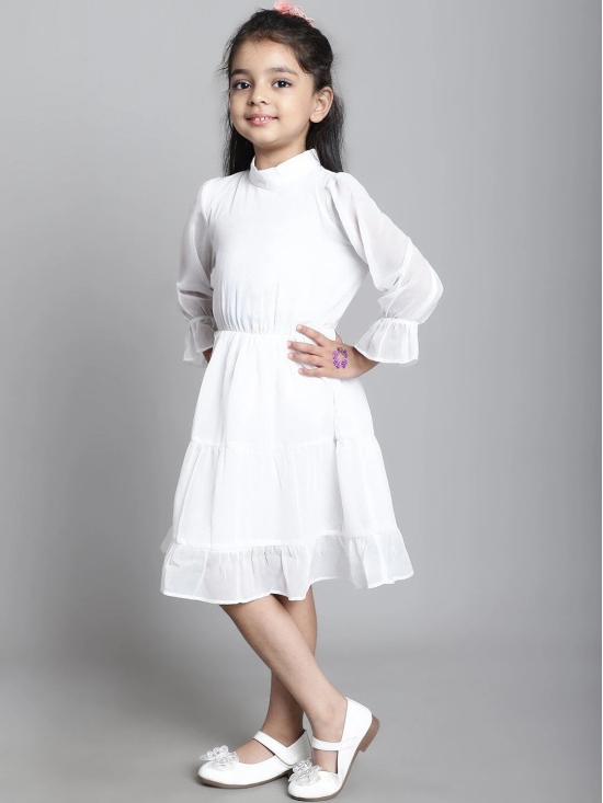 MINI & MING Girls Mock Neck Bell Sleeves Georgette Fit & Flare Dress