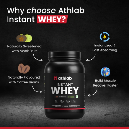 Athlab (by Nutrabay) Instant Whey Protein| Naturally Flavoured & Sweetened with Monk Fruit | No Preservatives, 25g Protein - Cold Coffee, 1 kg