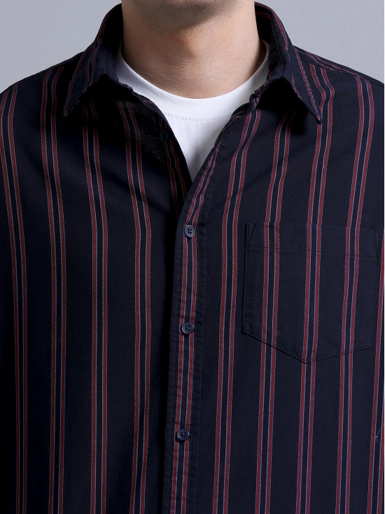 Premium Men Shirt, Relaxed Fit, Yarn Dyed Stripes, Pure Cotton, Full Sleeve, Navy Blue-S / Navy Blue