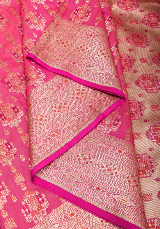 Strawberry dual tone Intricate Banarasi Katan silk saree with Meenakari Jaal  | SILK MARK CERTIFIED