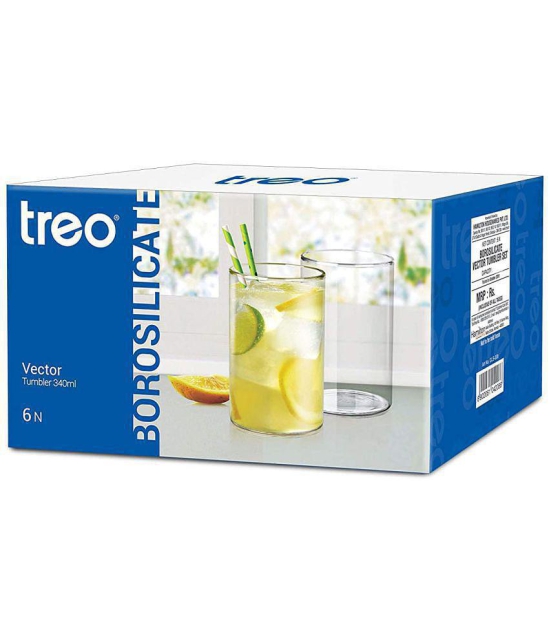 Treo By Milton Borosilicate Vector Glass Tumbler set of 6, 340ml Each, Transparent | Attractive | Microwave & Oven Safe| Light Weight | Glasses for Juices, Cold drinks, Water and Cocktails