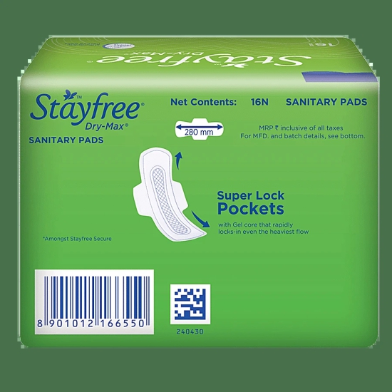 Stayfree Sanitary Pads - Dry-Max Ultra-Dry, With Wings, 16 Pads(Savers Retail)