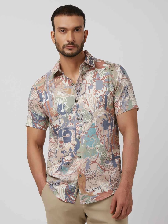 Pink Digital Print Slim Fit Casual Shirt