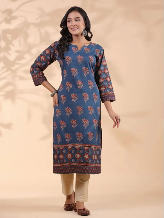 Vbuyz Cotton Printed Straight Womens Kurti - Blue ( Pack of 1 ) - None