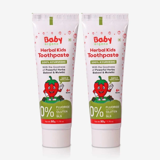 BabyOrgano Toothpaste for Kids | Khadir, Mulethi & Other Herbs | 100% Ayurvedic, 50gm (Pack Of 2)