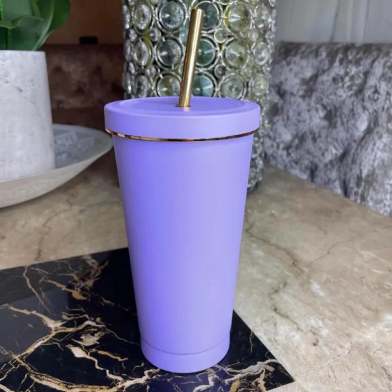 Tumbler With Golden Straw-Purple