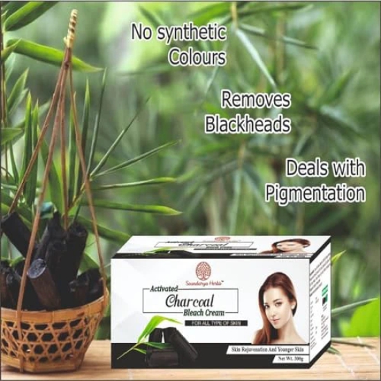 Soundarya Herbs Bleach Cream - 300g | For All Skin Types | Natural Skin Brightening and Toning Pack 2 (Charcoal)