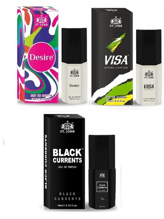 St. John Desire & Visa & Black Current 10ml each Pocket Perfume for Men 10 ml ( Pack of 3 )