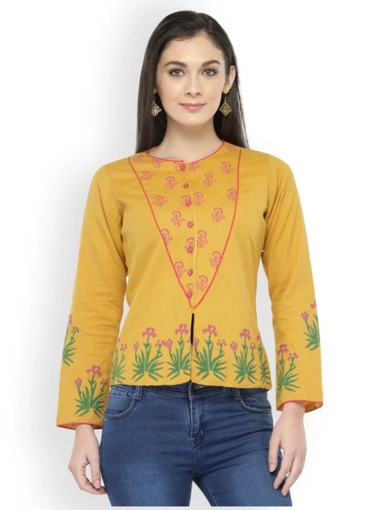 Women Mustard Printed Tailored Jacket